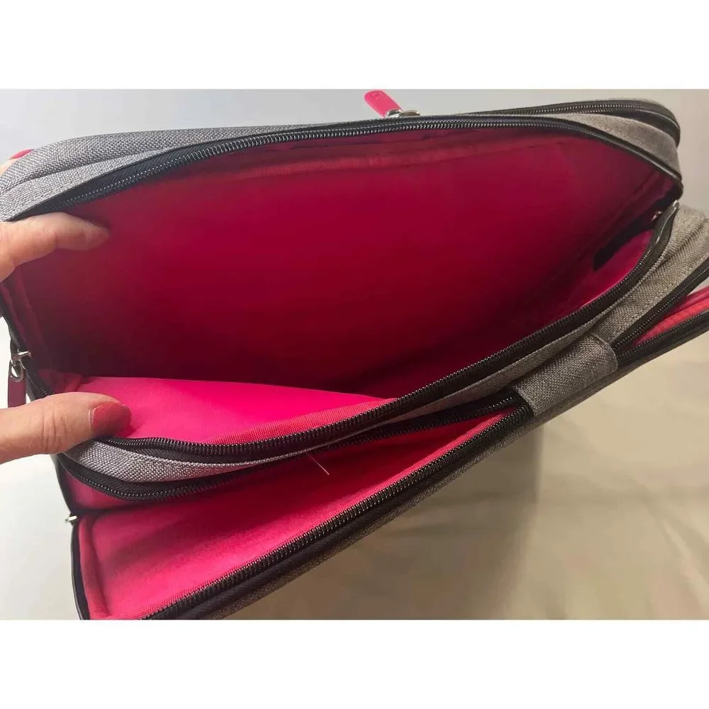 IHome Laptop Messenger Bag Grey Pink Tech Briefcase with Shoulder Strap New